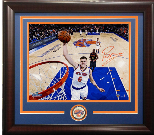 Kristaps Porzingis signed 16x20 dunk photo framed Knicks Rookie Auto Steiner Coa