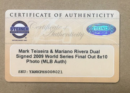 Yankees 2009 WS Last Out Mariano Rivera & teixeira Signed Photo Framed Steiner