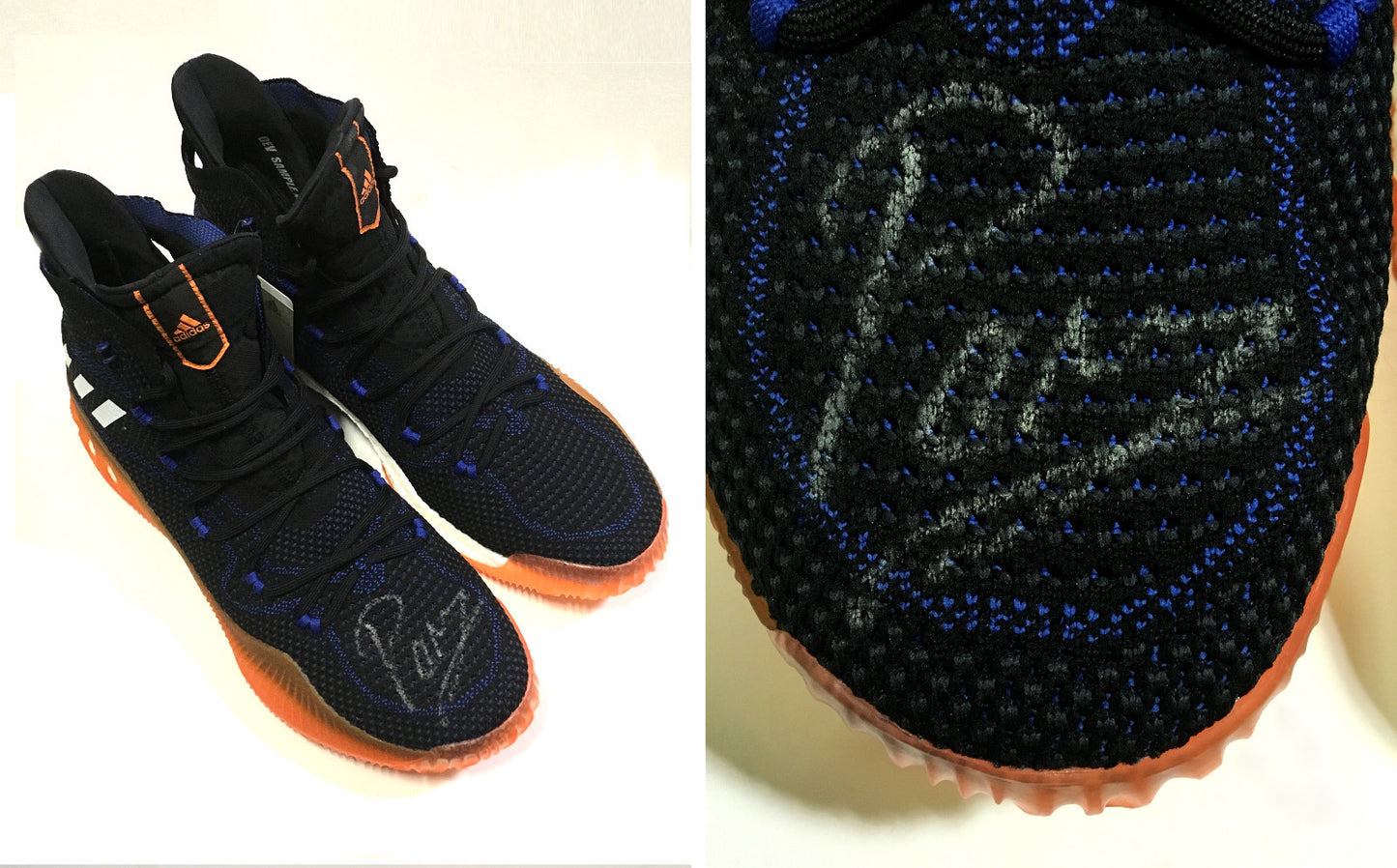 Kristaps Porzingis signed Game Issued Adidas Rookie sneaker Pair auto Steiner
