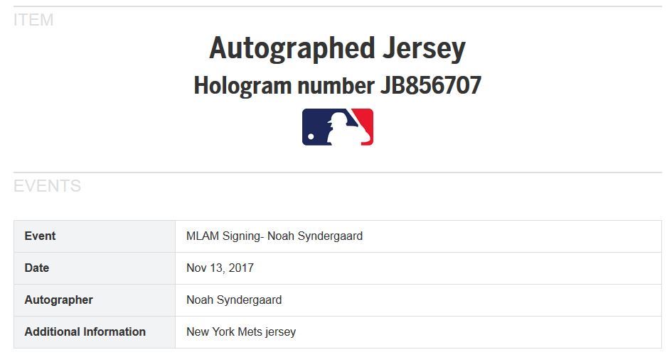 Noah Syndergaard Mets signed 4 stat jersey THOR Debut autograph MLB Holo COA