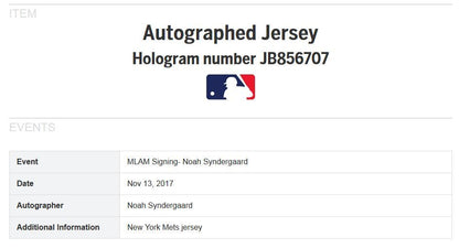 Noah Syndergaard Mets signed 4 stat jersey THOR Debut autograph MLB Holo COA
