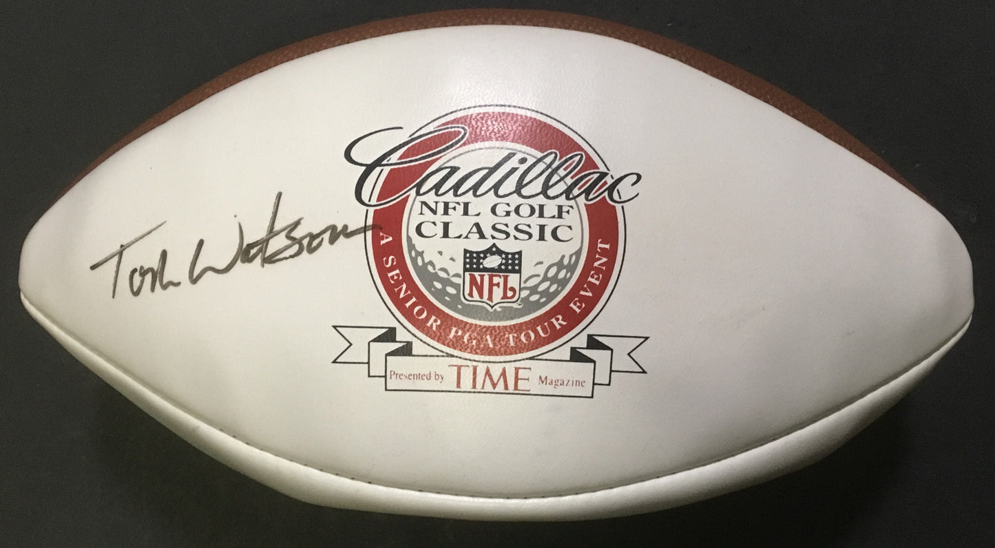 Tom Watson signed Wilson Cadillac NFL Golf classic white panel football auto COA