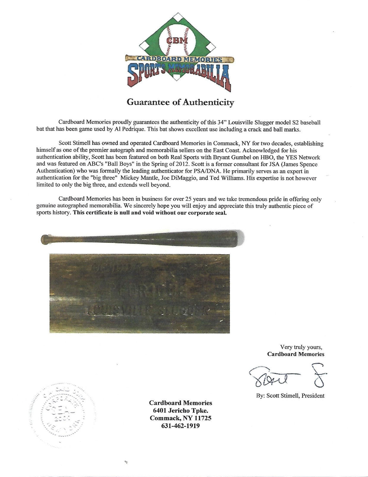 Al Pedrique Mets Pirates game used 34" LS S2 baseball bat CBM COA