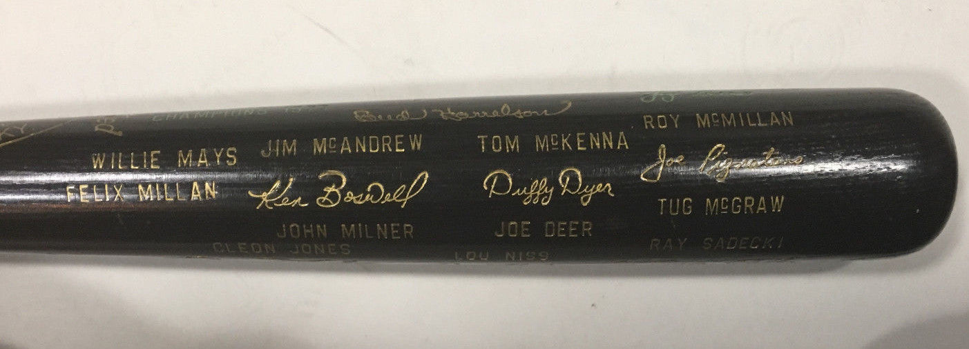 1973 NY Mets NL Champs team engraved auto Louisville bat Willie Mays Tom Seaver