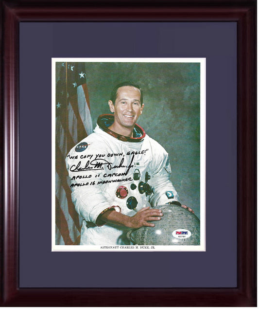 Charles M Duke Jr Astronaut signed 8x10 photo ins Apollo framed auto PSA/DNA COA