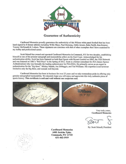 Willie Mays Paul Hornung signed Wilson football 8 autograph HOF CBM COA