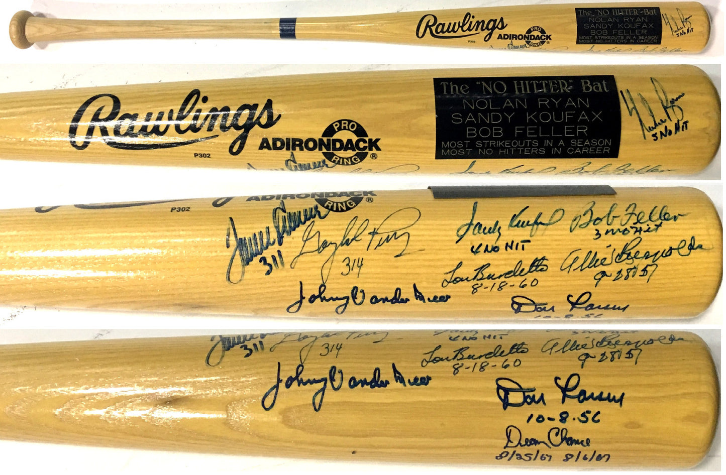 No Hitter signed 10 auto baseball bat Tom Seaver Sandy Koufax Ryan JSA LOA 1/1