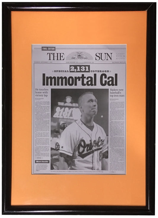 Cal Ripken Jr 2131 Iron Man Record 9/7/ 1995 Baltimore Sun printing plate framed