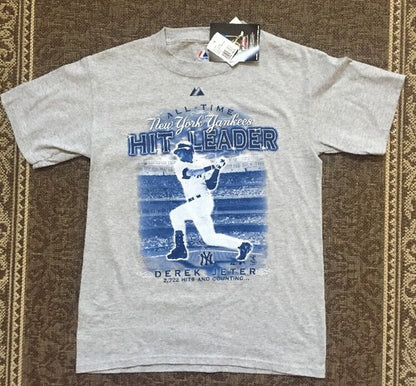 Derek Jeter NY Yankees All Time Hits Leader T-Shirt Majestic New W/ Tag Men S