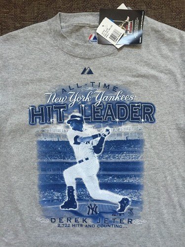 Derek Jeter NY Yankees All Time Hits Leader T-Shirt Majestic New W/ Tag Men S