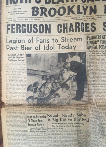 Babe Ruth Dies Death Brooklyn Eagle newspaper August 17 1948 ORIGINAL 8 Pages