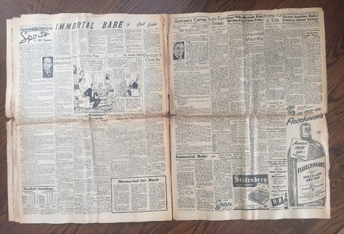Babe Ruth Dies New York Journal American newspaper August 17 1948 Rare ORIGINAL