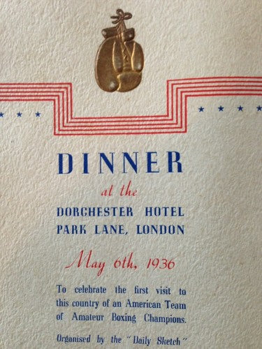 First Visit American Boxing Team Program To London Dorchestor Hotel 1936 MINT