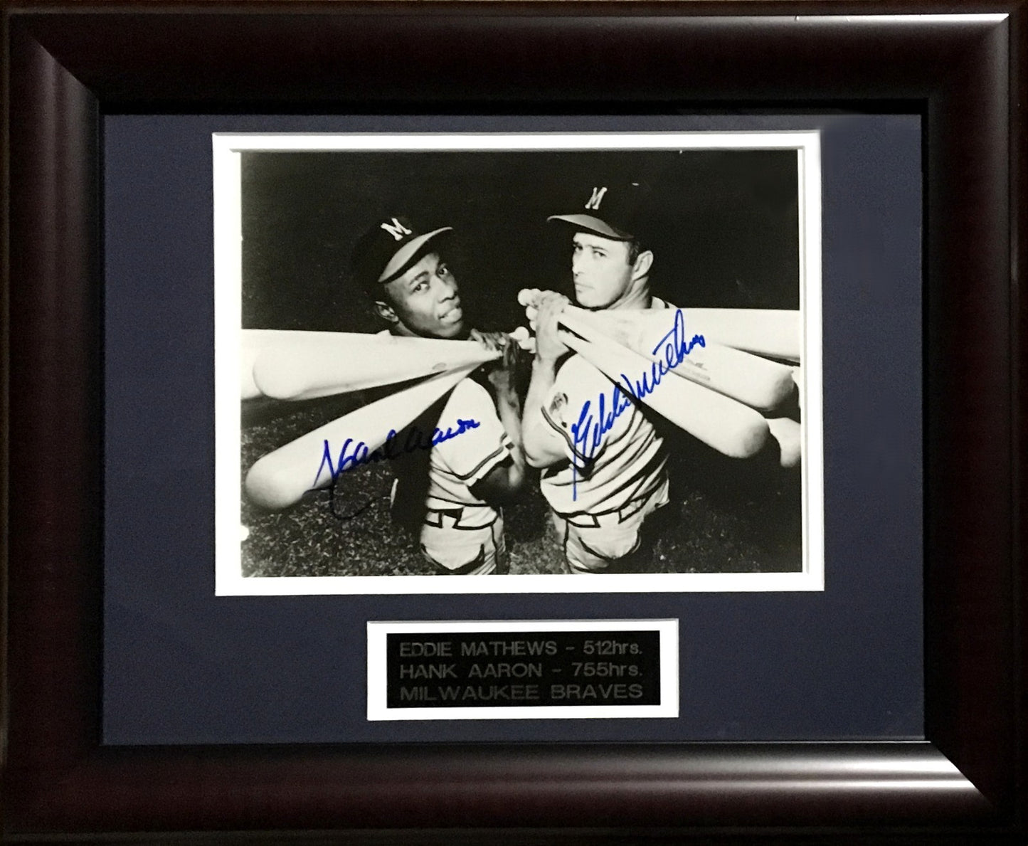 Hank Aaron Eddie Mathews signed 8x10 photo framed 2 autograph HOF 500 HR CBM COA
