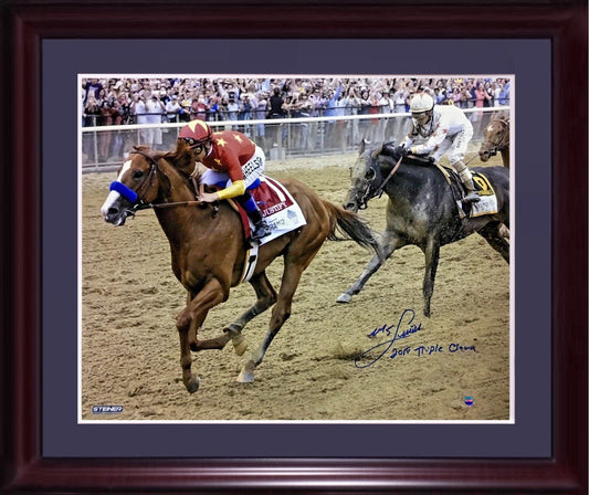 Mike Smith signed 16x20 Framed Justify photo 2018 Triple Crown Belmont Steiner