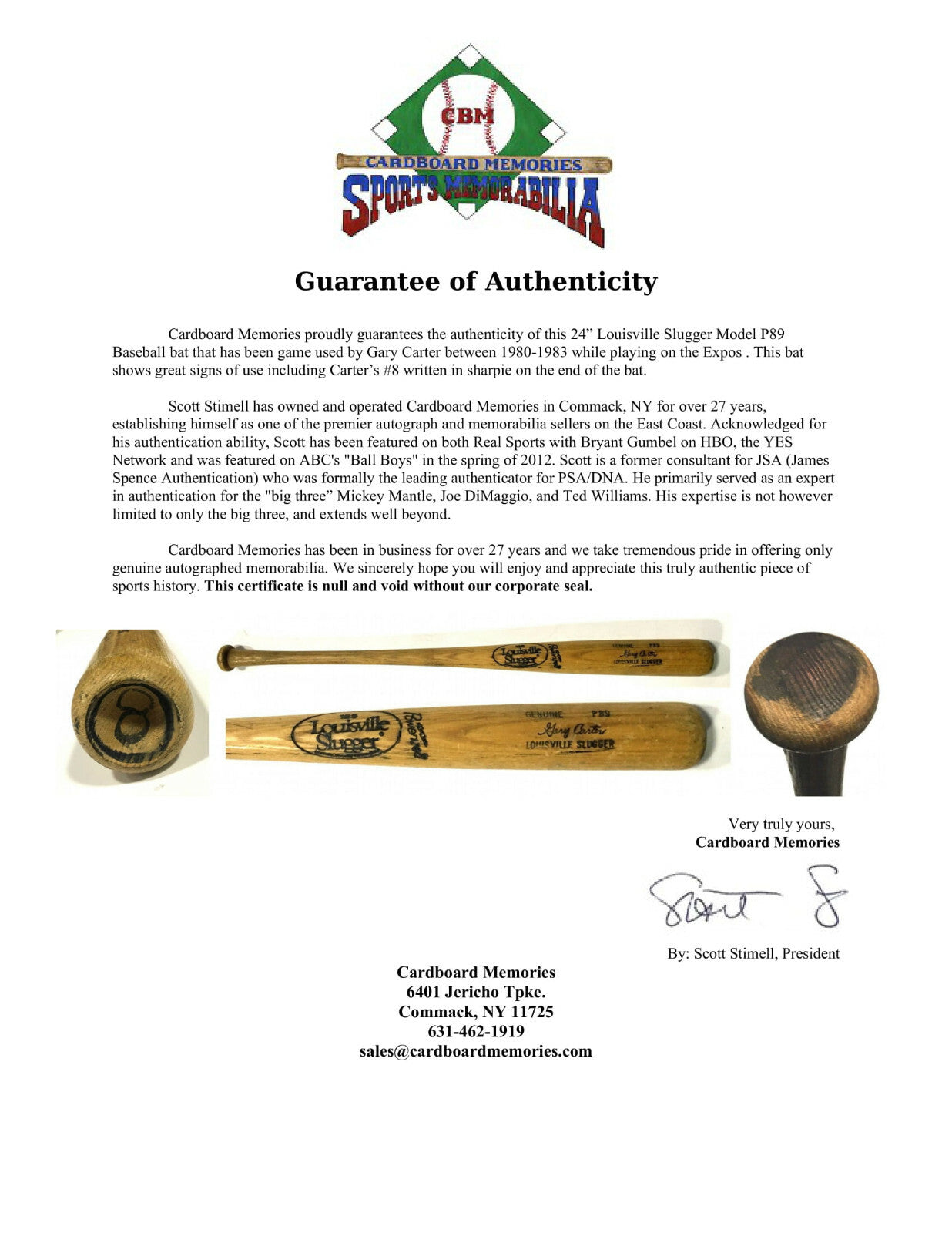 Gary Carter Game used 1980-83 Expos LS P89 Baseball Bat CBM COA HOF