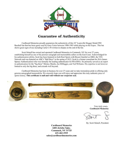 Gary Carter Game used 1980-83 Expos LS P89 Baseball Bat CBM COA HOF