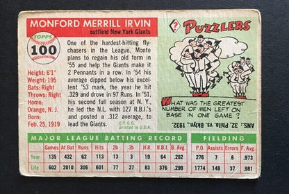 1955 Topps Monte Irvin #100 Original Signed MINT Vintage AUTO Cbm Coa Hof Giants
