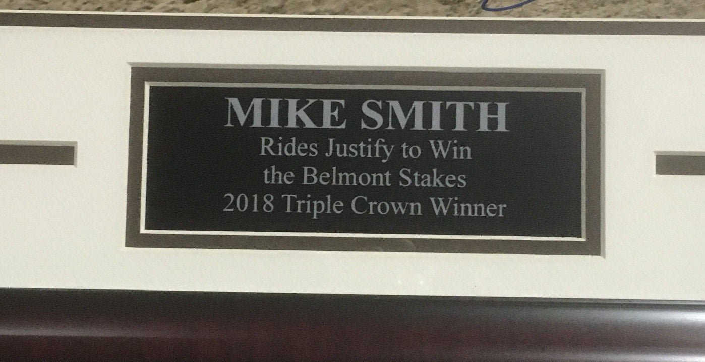 Mike Smith signed 16x20 Justify Triple Crown Belmont photo framed auto Steiner