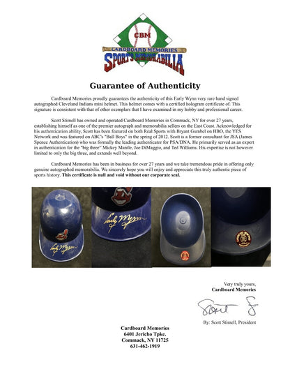 Early Wynn signed Baseball 5 3/4" Mini Helmet Indians CY Young HOF Auto Cbm Coa