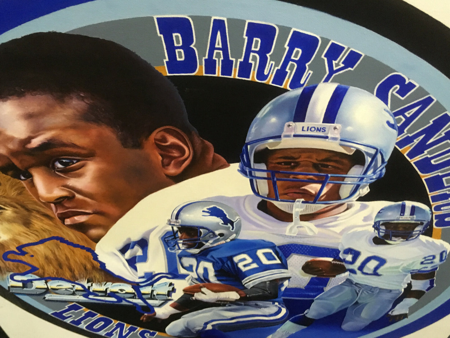 Terrence Fogarty signed original Barry Sanders canvas oil painting auto COA 1/1