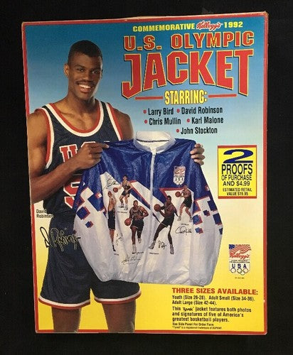 Kellogg's Corn Flakes 1992 US Olympic Jacket Box David Robinson Larry Bird 24 Oz
