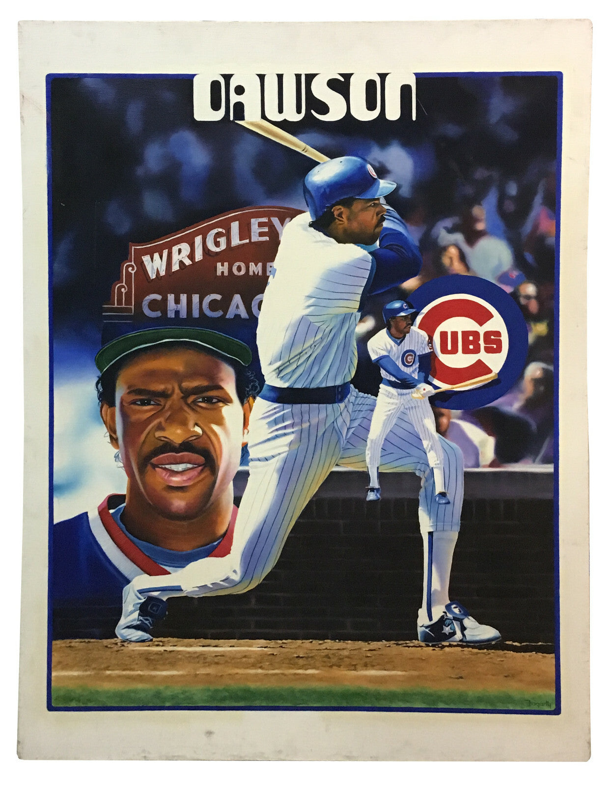 Terrence Fogarty signed original Oil Painting canvas Andre Dawson HOF Cubs COA