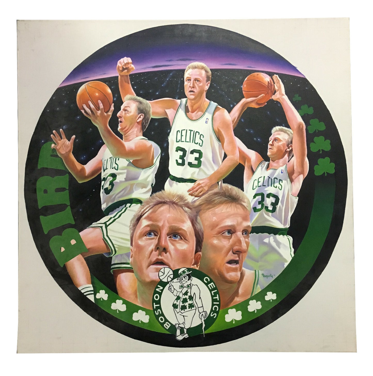 Terrence Fogarty signed original Larry Bird canvas oil painting auto COA 1/1
