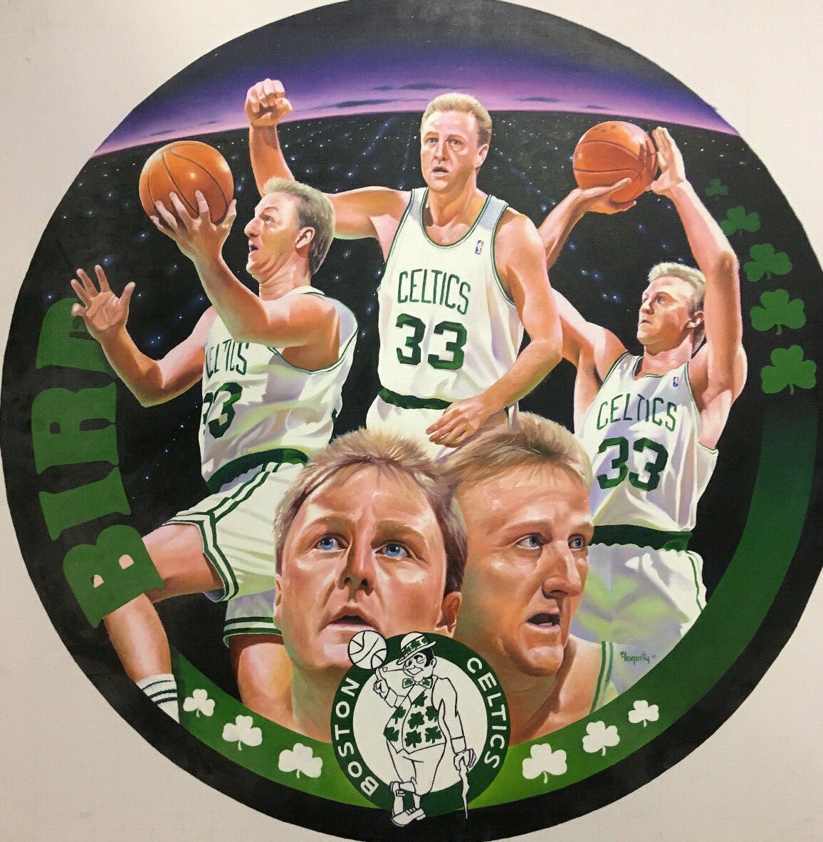 Terrence Fogarty signed original Larry Bird canvas oil painting auto COA 1/1