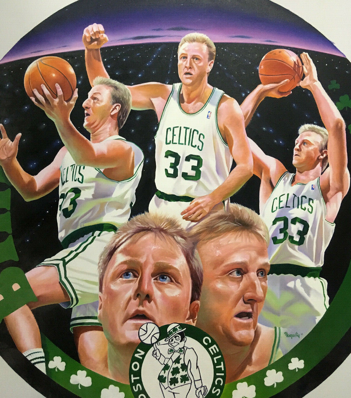 Terrence Fogarty signed original Larry Bird canvas oil painting auto COA 1/1