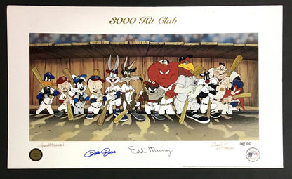 Pete Rose Eddie Murray signed 3000 hit McKimson Looney Tunes litho 2 auto COA Le