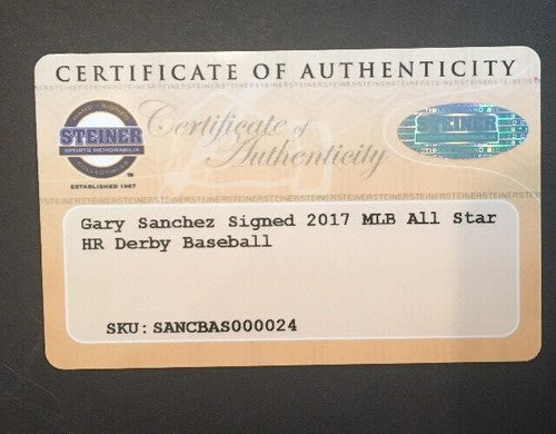GARY SANCHEZ Signed 2017 Home Run Derby Baseball STEINER Coa Rookie Auto Yankees