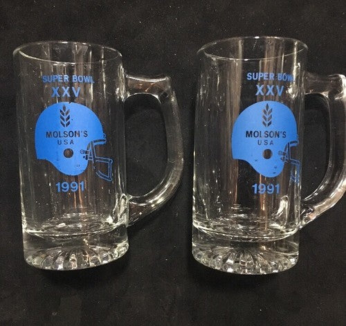 Super Bowl XXV 25 1991 Bills Vs New York Giants 2 Beer Glass Mug Set Molson Nfl
