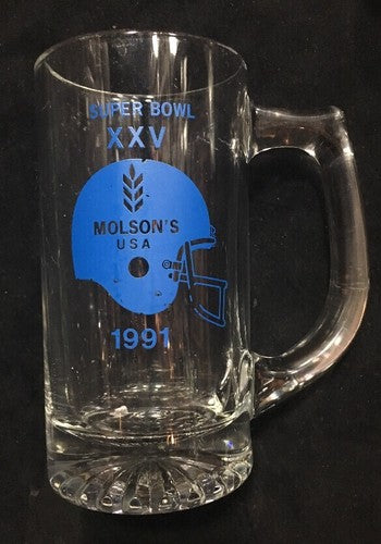 Super Bowl XXV 25 1991 Bills Vs New York Giants 2 Beer Glass Mug Set Molson Nfl