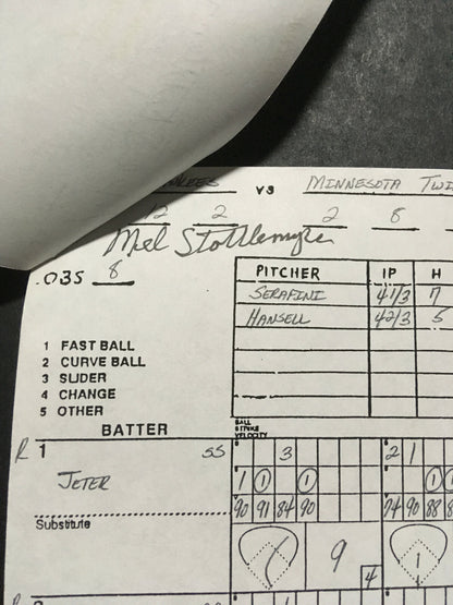 Mel Stottlemyre Signed Original 1996 Yankees Pitching Chart Lineup Derek Jeter