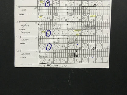 Mel Stottlemyre Signed Original 1996 Yankees Pitching Chart Lineup Derek Jeter