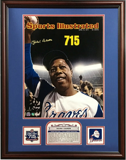 Hank Aaron signed 715 HR S.I Framed Photo Mint Auto Steiner Coa /74 HOF