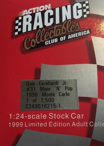 1996 Dale Earnhardt Jr #31 Mom N Pop's Chevrolet Action 1:24 Limited Ed Bank NEW