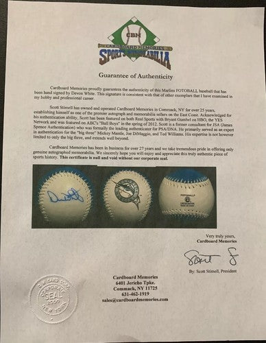 Devon White Signed Florida Marlins logo baseball Fotoball Mint autograph CBM COA