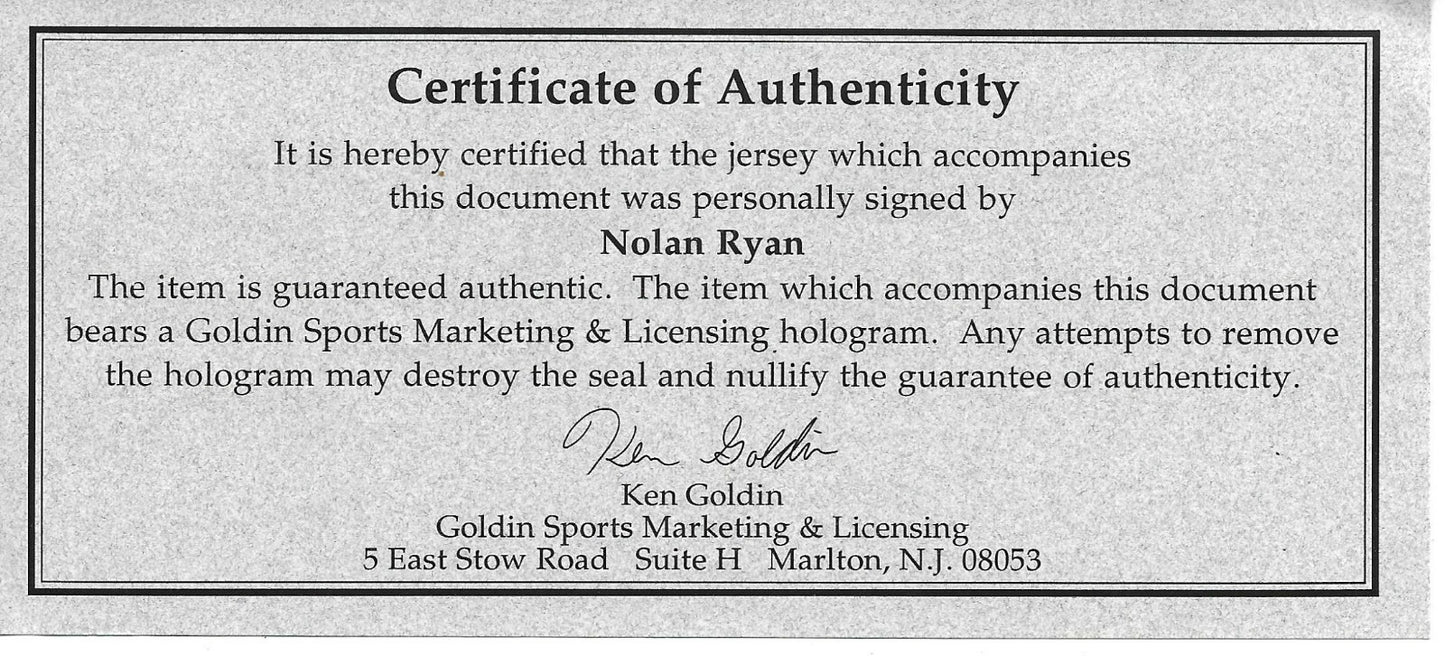 Nolan Ryan signed Rawlings Vintage Authentic Astros  Jersey auto Ken Goldin COA