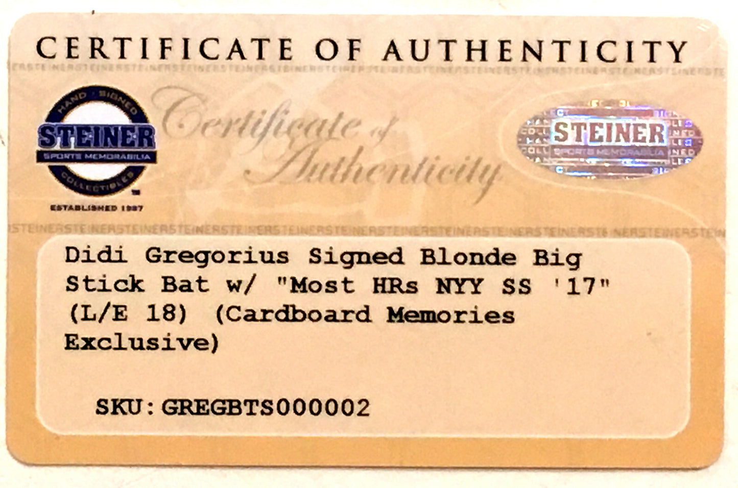 Didi Gregorius signed  bat most HR NYY SS 17 Steiner COA /18 Ny Yankees Rare