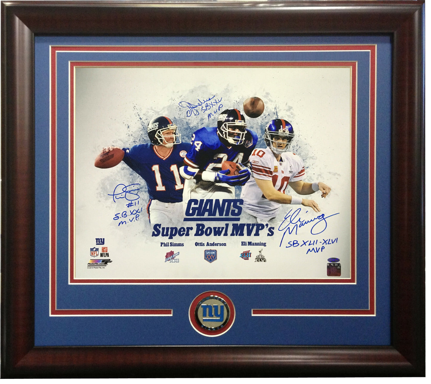 Giants SB MVP signed 16x20 photo Eli Manning Phil Simms 3 auto framed Steiner