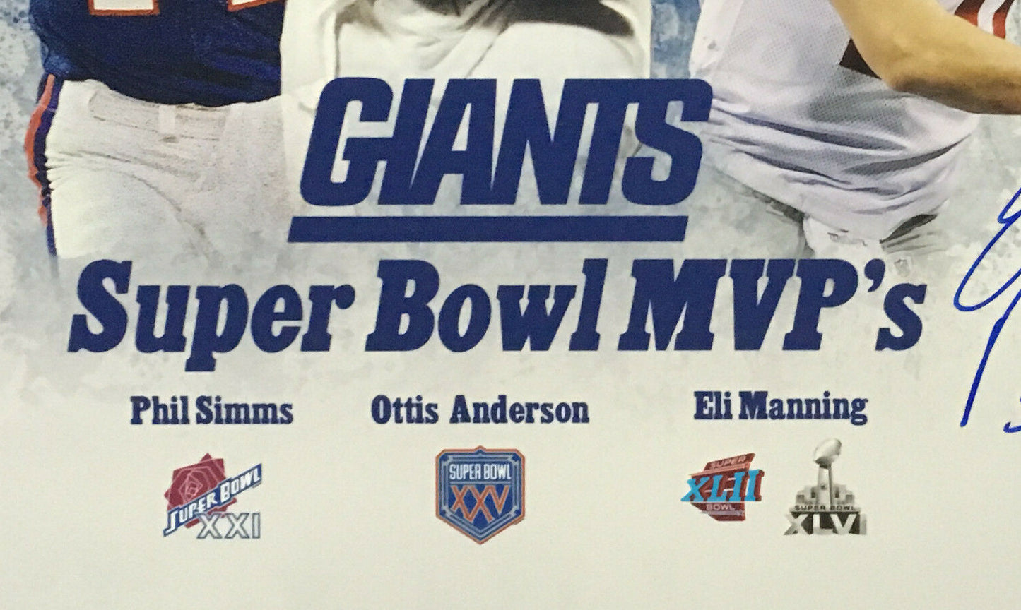 Giants SB MVP signed 16x20 photo Eli Manning Phil Simms 3 auto framed Steiner