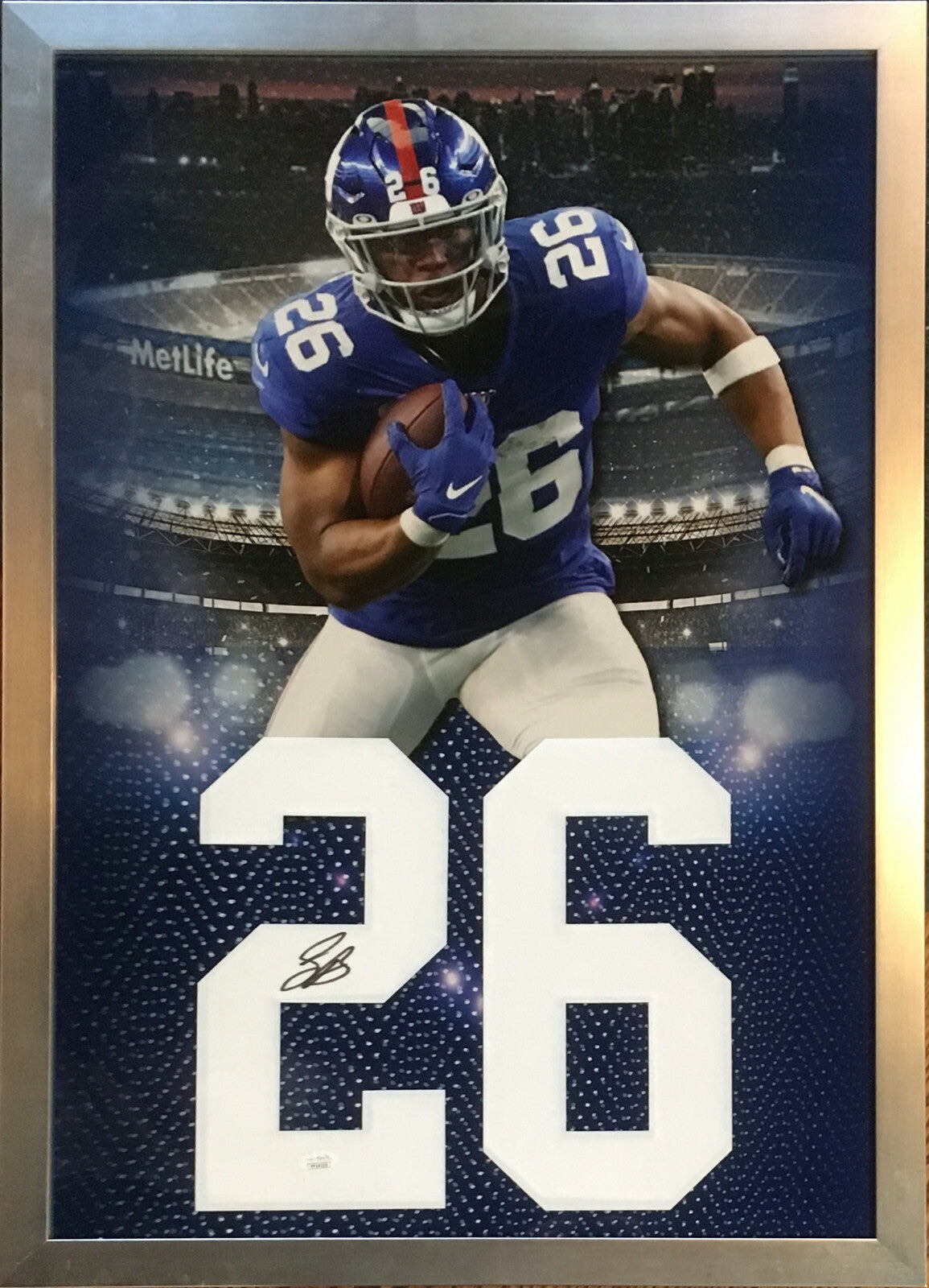 Saquon Barkley signed Rookie #26 jersey number photo framed auto JSA COA Eagles