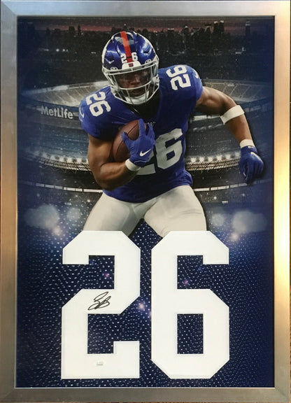 Saquon Barkley signed Rookie #26 jersey number photo framed auto JSA COA Eagles