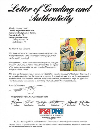 Mickey Mantle Duke Snider signed 8x10 photo 2 auto PSA 10 Graded GEM MINT LOA