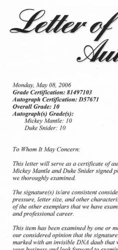 Mickey Mantle Duke Snider signed 8x10 photo 2 auto PSA 10 Graded GEM MINT LOA