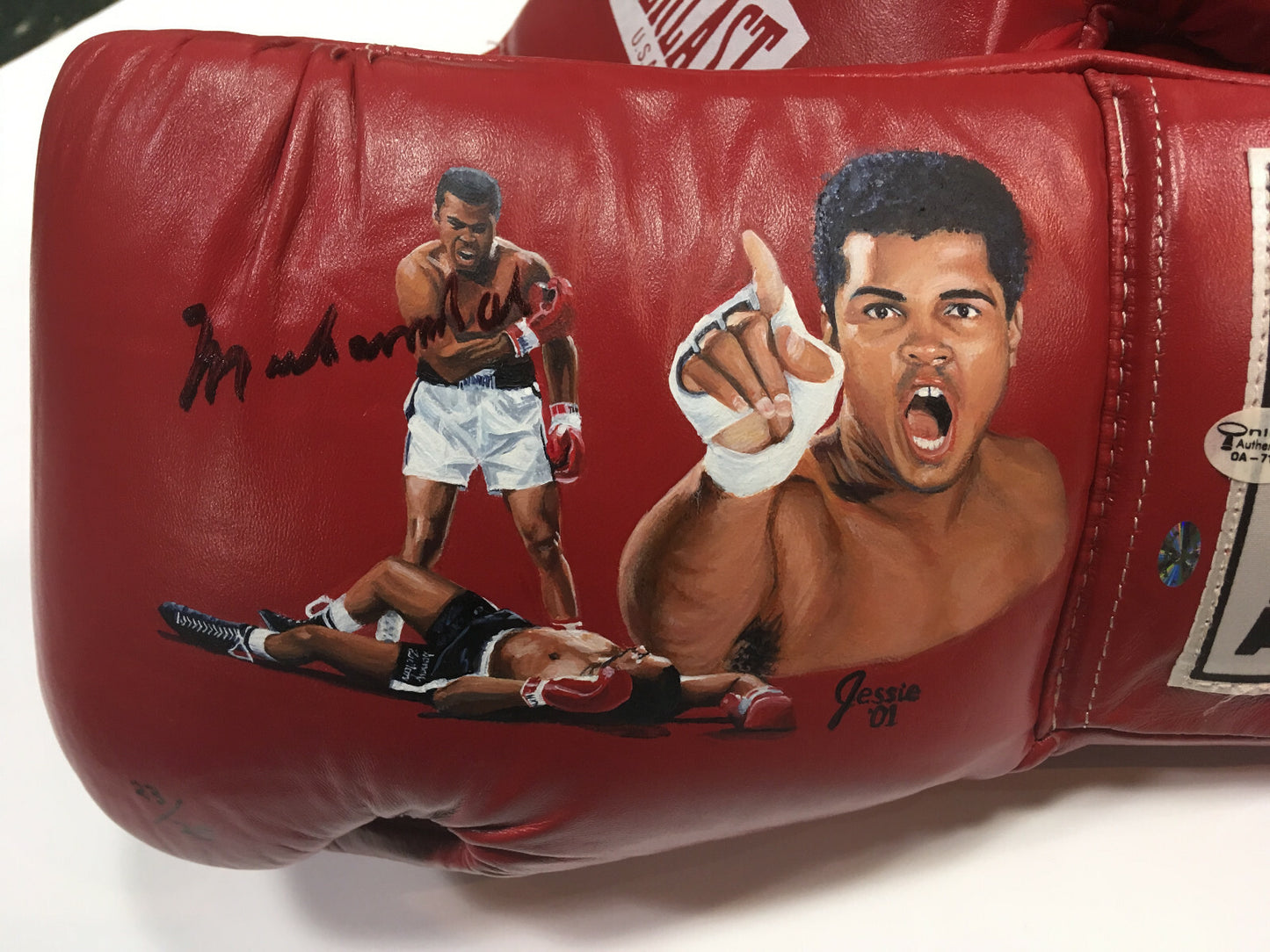 Muhammad Ali signed Jolene Jessie painted Boxing Glove auto Framed OA COA /25