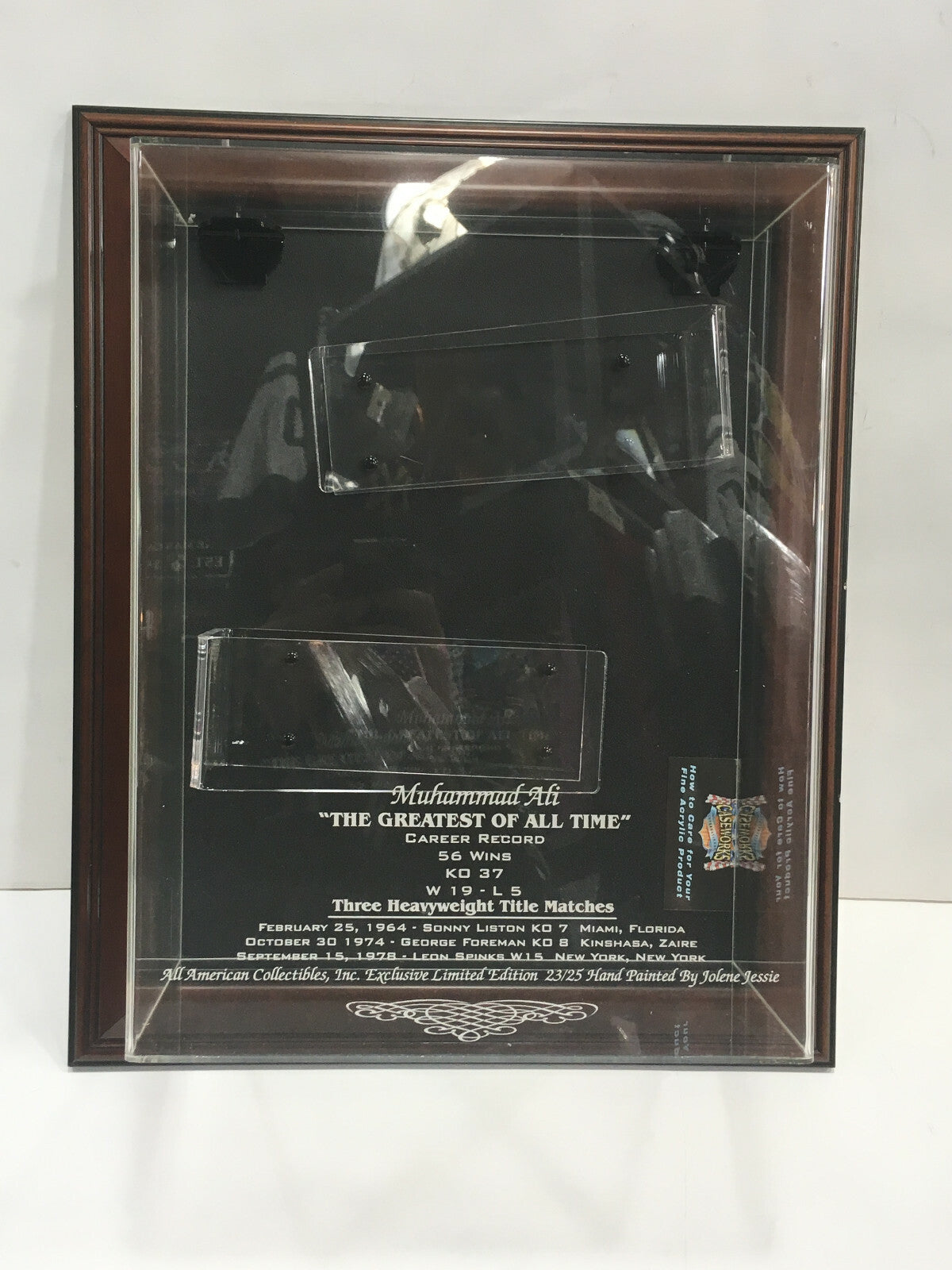 Muhammad Ali signed Jolene Jessie painted Boxing Glove auto Framed OA COA /25