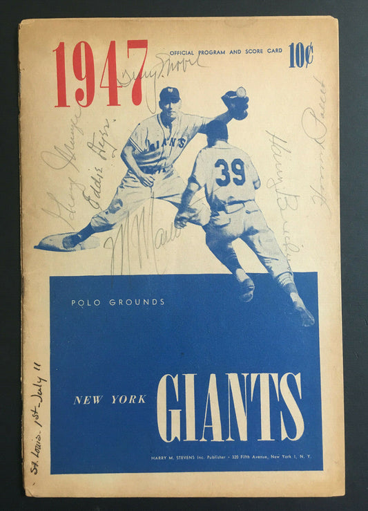 NY Giants VS St Louis Cardinals signed 6 auto 7/11/1947 program Eddie Dyer COA